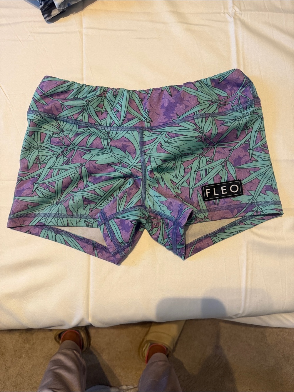 Fleo Teal Leaf Print on Purple Women's Shorts